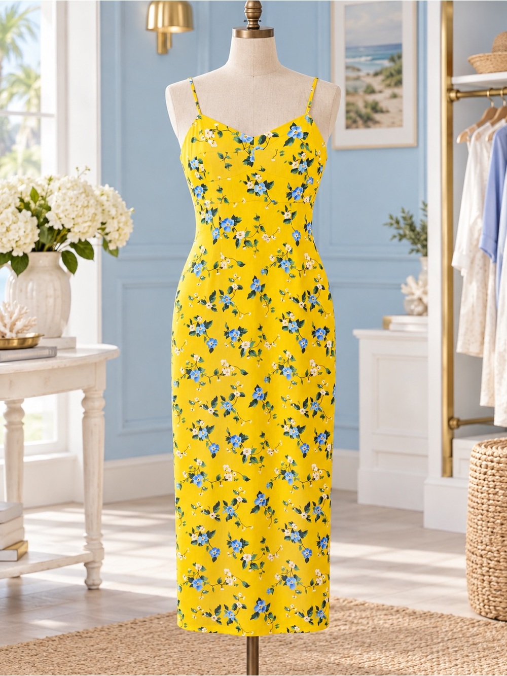 HUNTER BELL Amal Yellow Floral Slip Dress Middleton Meadow NWT $495